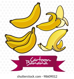 Bananas cartoon, peeled, cluster, and peel. Vector Illustration