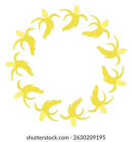 Quadro de círculo de bananas, grinalda de bananas descascadas, Fruit Round Wreath Frame, Ilustração isolada