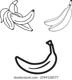 Bananas in different variations. Banana icon with reflection on a white background