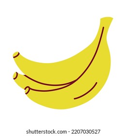 Bananas doodle icon, linear fruit drawing, vector illustration of bunch of bananas, isolated colored clipart on white background, healthy organic garden food