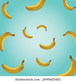 A lot of bananas falling down vector illustration banner