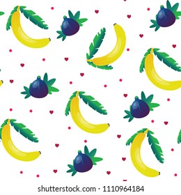 bananas and figs seamless pattern, tropical vector background, flat style