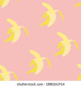 Bananas flat hand drawn  seamless pattern on pink background for typography, textiles or packaging design. 