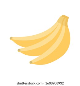 Bananas flat icon. A bunch of yellow bananas in a cartoon style. Tropical fresh fruits, natural sugar vitamins. Vegetarian nutrition. Vector illustration flat design. Isolated on white background.