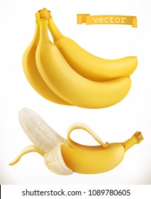 Bananas. Fresh Fruit 3d Realistic Vector Icon