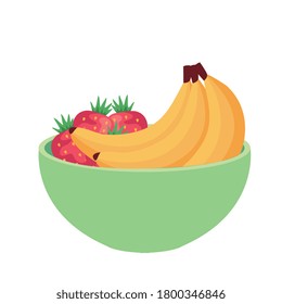 bananas and fresh fruit on bowl, in white background vector illustration design