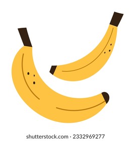 Bananas fruit icon, hand drawn vector illustration of yellow banana fruit, cartoon illustration isolated on white background