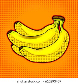 Bananas fruit pop art style. Healthy food. Hand drawn comic book imitation vector illustration