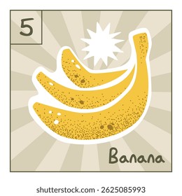 Bananas fruit postage stamp template. Vector vintage style design isolated on transparent background. Hand-drawn mail postmark with exotic tropical fruit . Bright and trendy cartoon sticker.