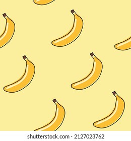 Bananas fruit seamless pattern. Funny background for wallpaper
and gift wrapping. Flat yellow fruit design texture. Happy banana for kids pajamas print.