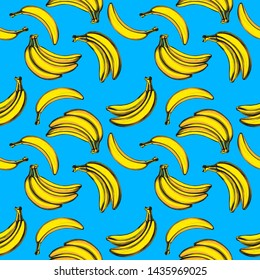Bananas fruit seamless texture, Wallpaper, background hand drawn vector illustration sketch color