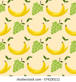 Bananas and grapes seamless pattern. Tropic fruits background.