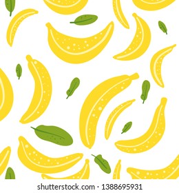 Bananas hand drawn seamless pattern illustration. Healthy living.Kitchen textile, background vector fill.
