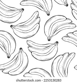 Bananas, hand drawn sketch linen vector illustration seamless pattern.