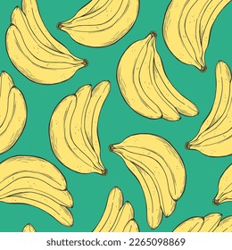 Bananas, hand drawn sketch linen vector illustration seamless pattern.