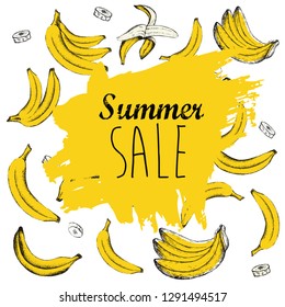 Bananas hand drawn. Summer sale.