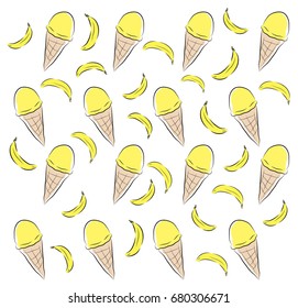 Bananas and ice cream vector texture
hand-drawn clip art, doodle style illustration. sweet pattern
