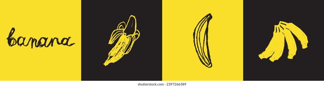 Icono de plátanos para la creación de logotipos, etiqueta de alimentos orgánicos y diseño de pancartas. Dibujos monocromos de vectores de plátanos. Señales de fruta tropical.