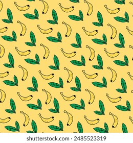 bananas and leaves become a background pattern