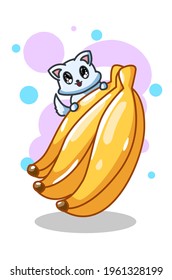 Banana's and little cute cat vector illustration