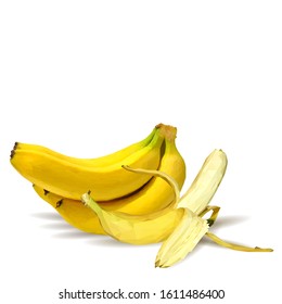 Bananas low poly. Fresh, nutritious and tasty bananas. Symbols of fruits. Elements for label design. Vector illustration. Fruits ingredients in triangulation technique. 