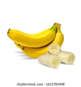 Bananas low poly. Fresh, nutritious and tasty bananas. Symbols of fruits. Elements for label design. Vector illustration. Fruits ingredients in triangulation technique. 