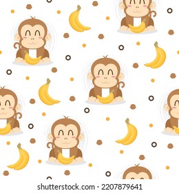 Bananas monkey cartoon trendy pattern background concepts.