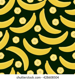 Bananas on black background. seamless pattern