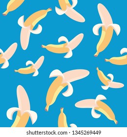 Bananas on blue background seamless vector pattern.