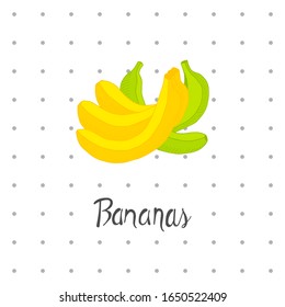 Bananas on polka dots background. Hand drawn poster. Stock vector illustration.