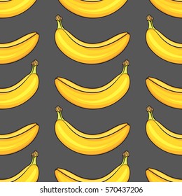 Bananas on white background, bright colorful seamless pattern, template for your design. Fresh fruits collection. Decorative hand drawn doodle vector illustration