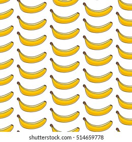 Bananas on the white background. Seamless illustration. Simple vector pattern. Hand Drawn