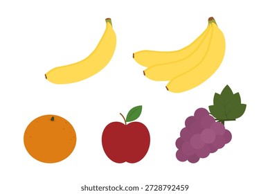 Bananas Laranja Maçã e uva Bunch Pacote Frutas Preço Tag ou Lebel elemento de design plano minimalista. Ilustração isolada do vetor Comida Poster Ícone do adesivo Pictograma Banner, folhetos, etiqueta, etiqueta de preço