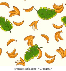 bananas and palm leaves. vector seamless pattern. bright cheerful background