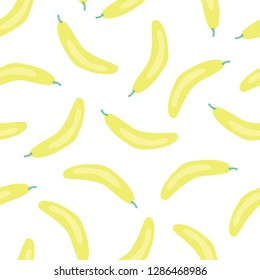 Bananas pattern. Vector seamless background with illustrated fruits isolated on white. Food illustration. Use for card, menu cover, web pages, page fill, packaging, farmers market, fabric.