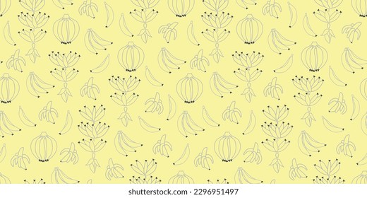 bananas pattern vector. seamless repeat illustration. tropical fruit simple line art design