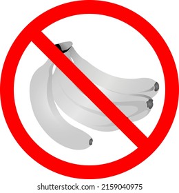 Bananas in the peel with a forbidden sign. A ban on the import of fruit. A flat banana symbol. Vector illustration.