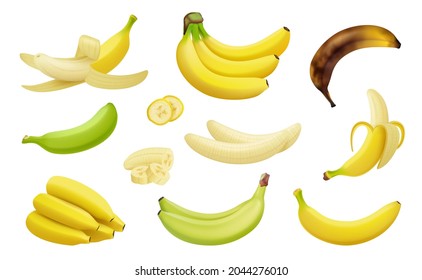Bananas. Pieces of exotic tropical natural products realistic bananas platano vegetables fruits decent vector templates
