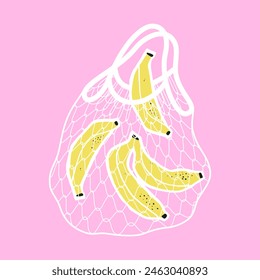 Bananas in reusable grocery shopping bag. Vector illustration