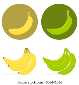 Bananas are ripe and green, set. Flat design, vector illustration, vector.