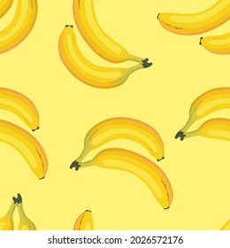 Bananas seamless pattern. A bunch of bananas on a yellow background. Vector flat pattern.