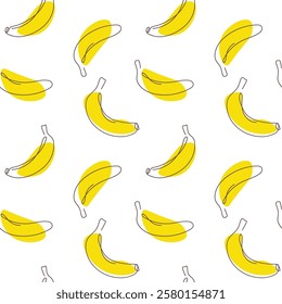 Bananas seamless pattern with continuous one line drawing style bananas. Sweet summer fruit vector seamless pattern perfect for textile, packaging, background, wallpaper and so on