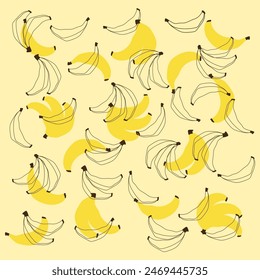 Bananas seamless pattern in hand-drawn style. Vector Illustration