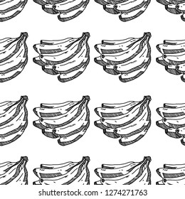 Bananas. Seamless pattern. Hand-drawn vector illustration. Print for t-shirt and bags.  Sticker for social media content. Doodle. 