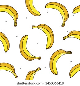 Bananas seamless pattern on a white background. Yellow banana. Wrapping paper, banner, poster, print. Vector illustration.