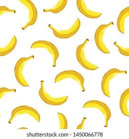 Bananas seamless pattern on a white background. Yellow banana. Wrapping paper, banner, poster, print. Vector illustration.