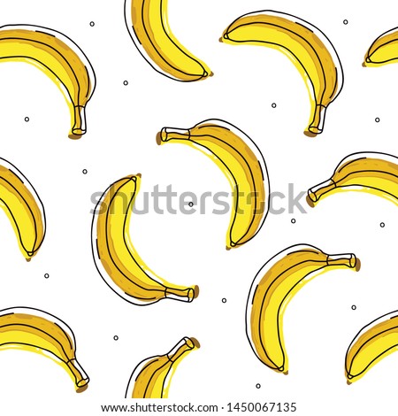 Bananas seamless pattern on a white background. Yellow banana. Wrapping paper, banner, poster, print. Vector illustration.