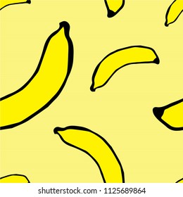 bananas seamless pattern on yellow background 