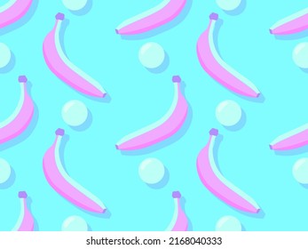 Patrón de plátanos sin soldadura. Plátanos rosados con un fondo azul al estilo de los años 80. Diseño para imprimir en tela, banners y papel de envoltura. Ilustración del vector