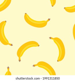 Bananas seamless pattern. Ripe tropical fruits. Food background. Vector flat illustration.
